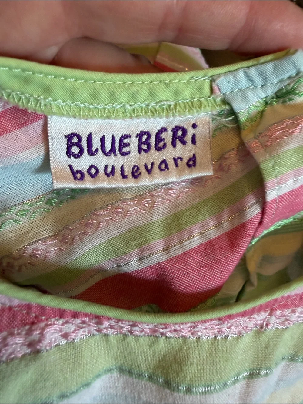 Blueberi Boulevard Girls Dress Size 3T White Pink & Green Lace Trim Pleated